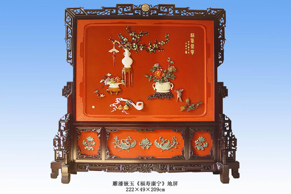 雕漆嵌玉《福寿康宁》