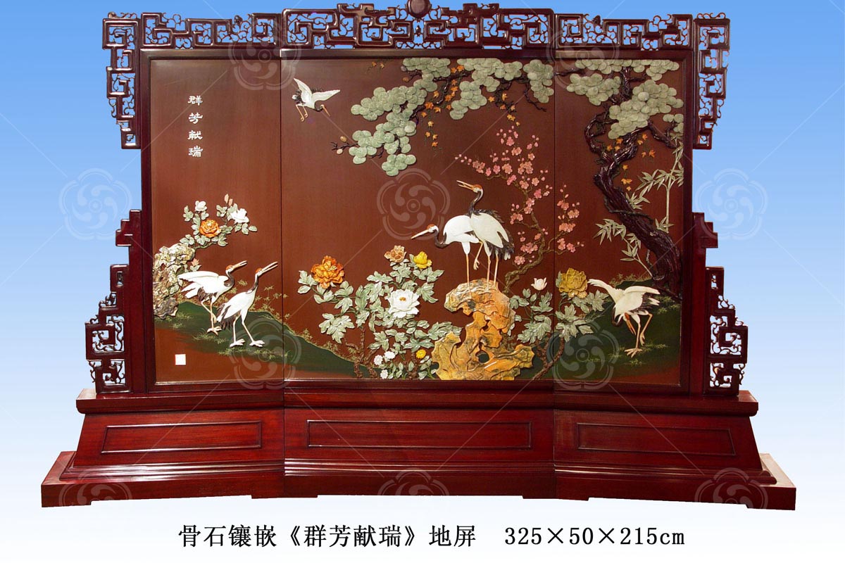 骨石镶嵌“群芳献瑞”（红）地屏