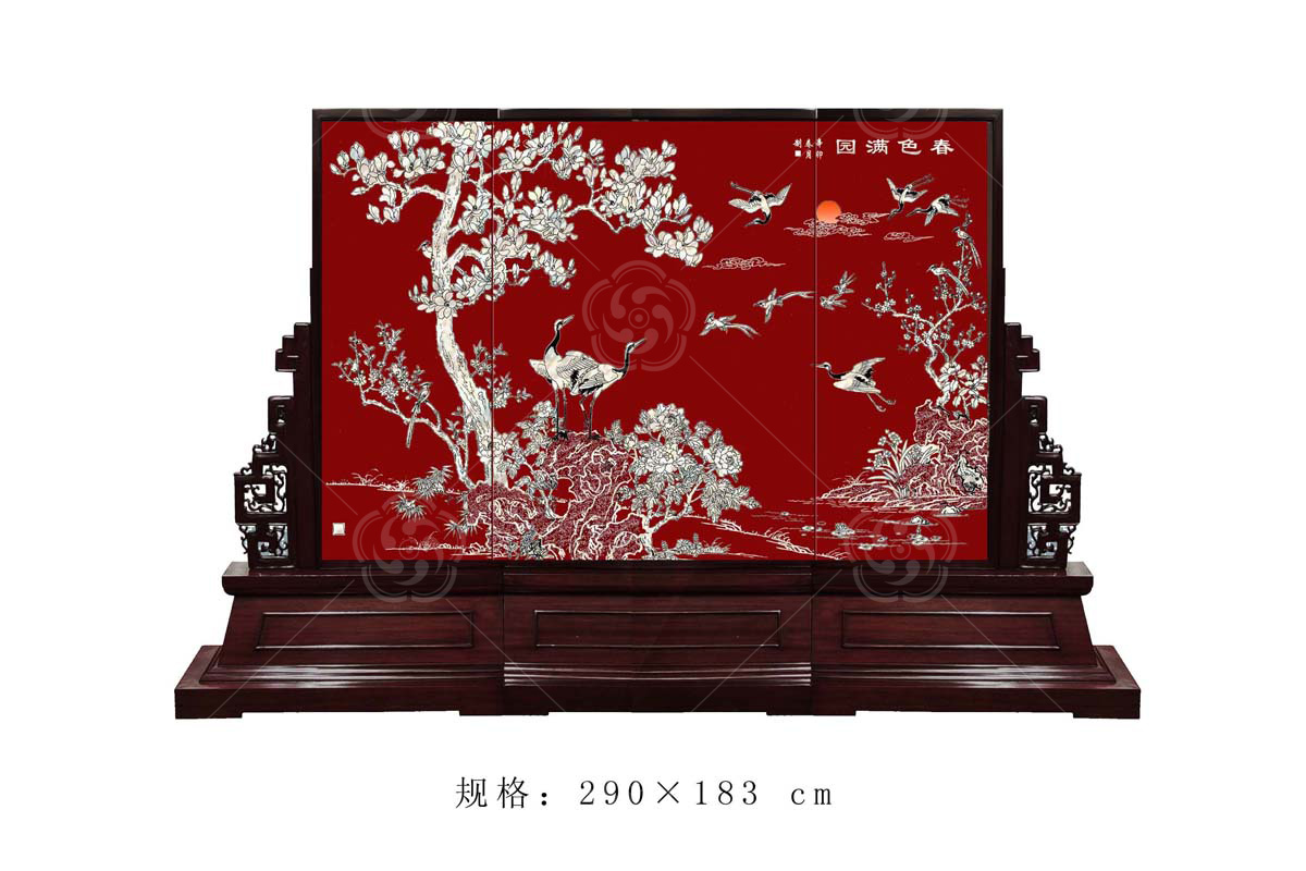 平磨螺钿《春色满园》地屏