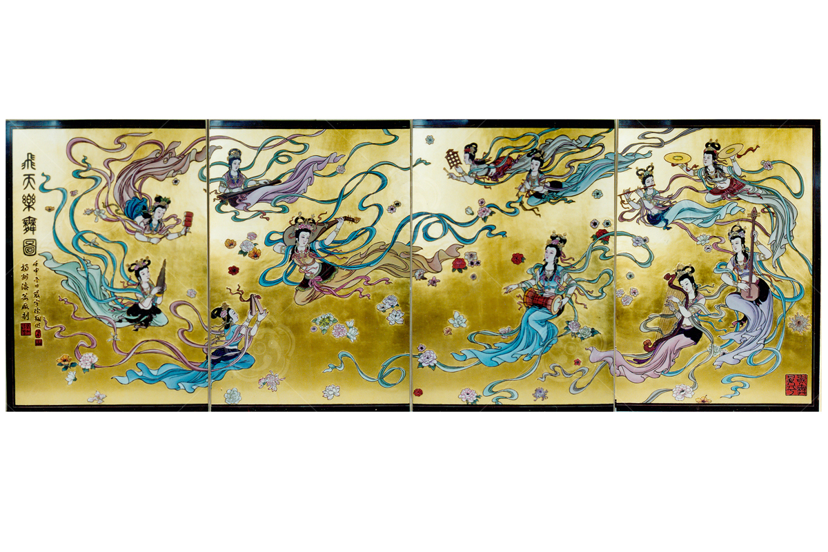 刻漆壁画《飞天乐舞图》