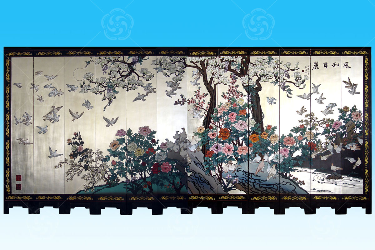 刻漆屏风《风和日丽》