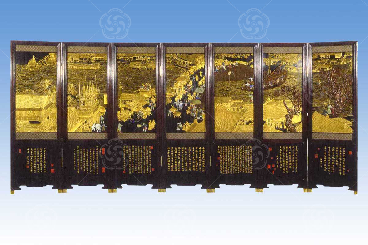 刻漆屏风《清明上河图》