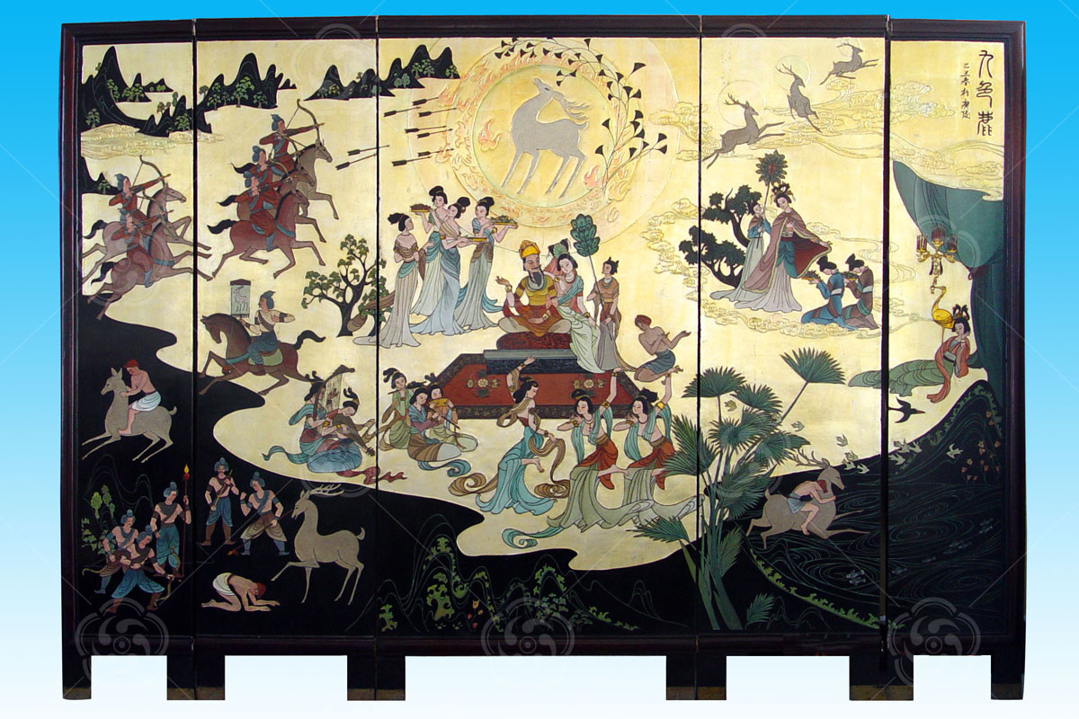 刻漆屏风《九色鹿》